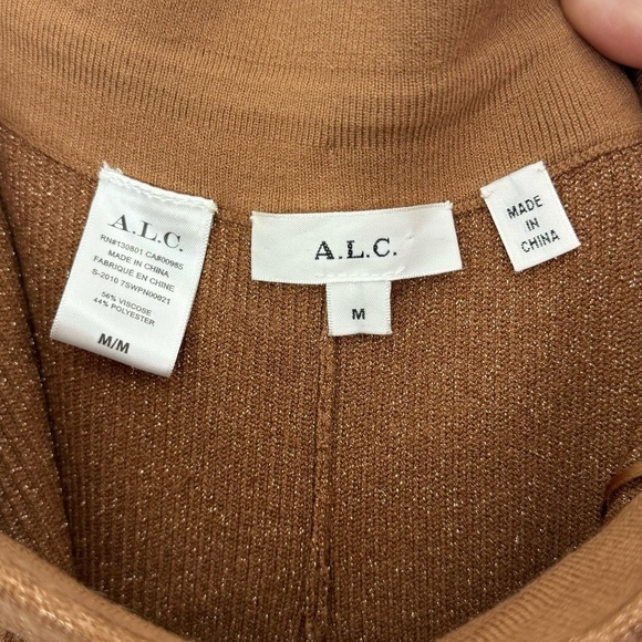 ALC Quentin Pull-On Ribbed Knit Wide-Leg Pant Brown Gold Metallic Medium - Picture 7 of 10